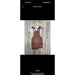 Floral denim overall dress